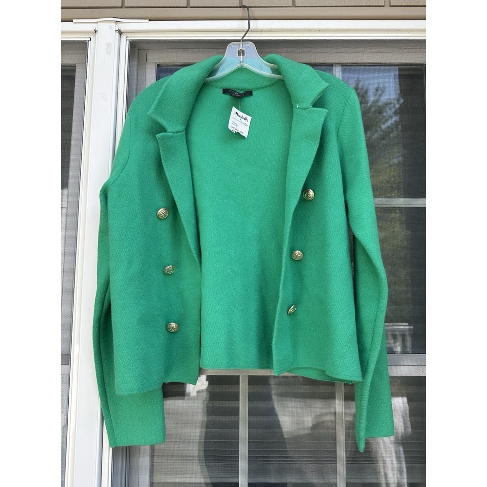 Tahari double breasted green cardigan Sweater w / gold buttons Size Large New